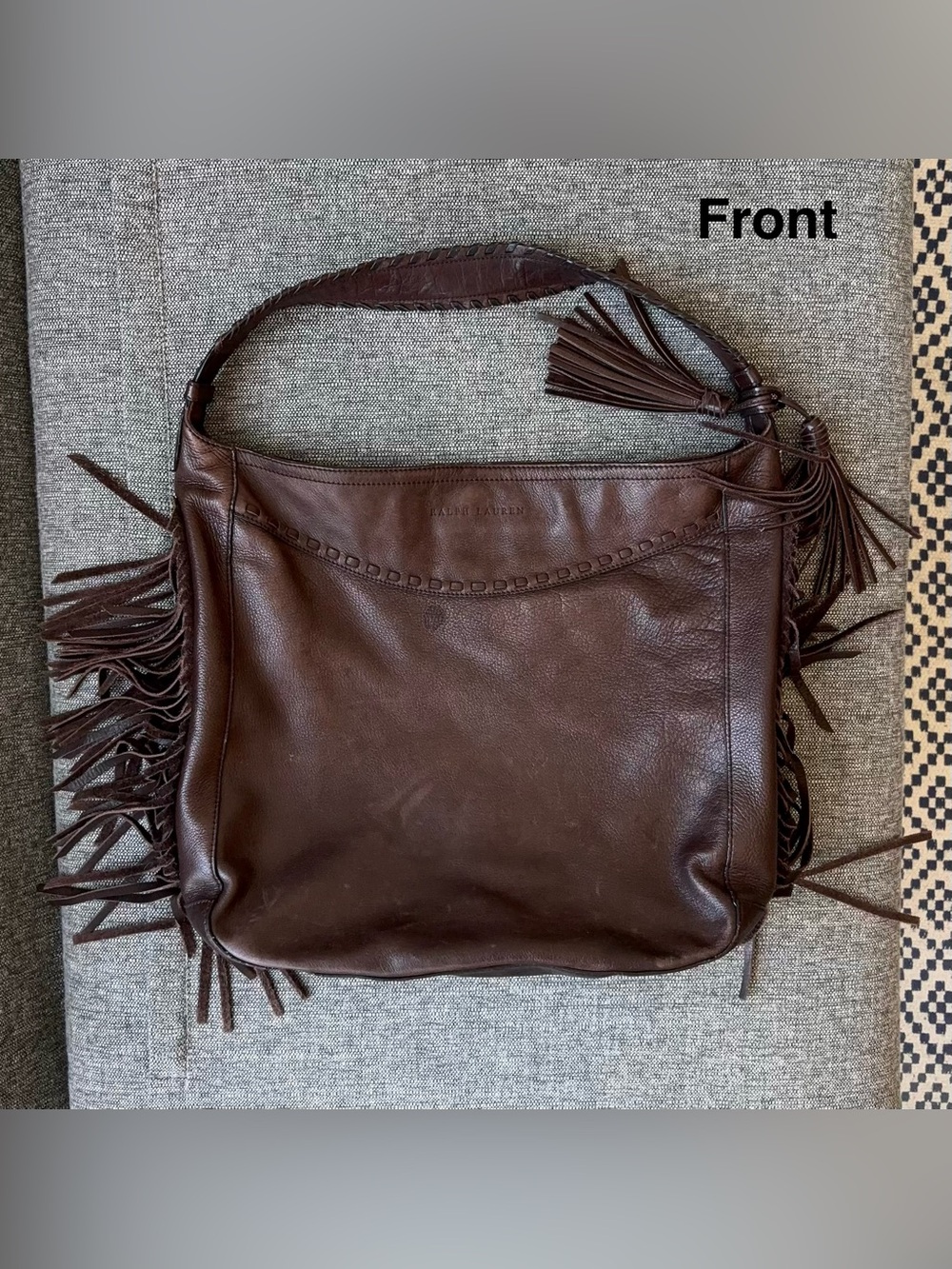 Ralph Lauren Collection Leather Fringe Shoulder Hobo Bag Dark Chocolate Brown - Picture 11 of 16